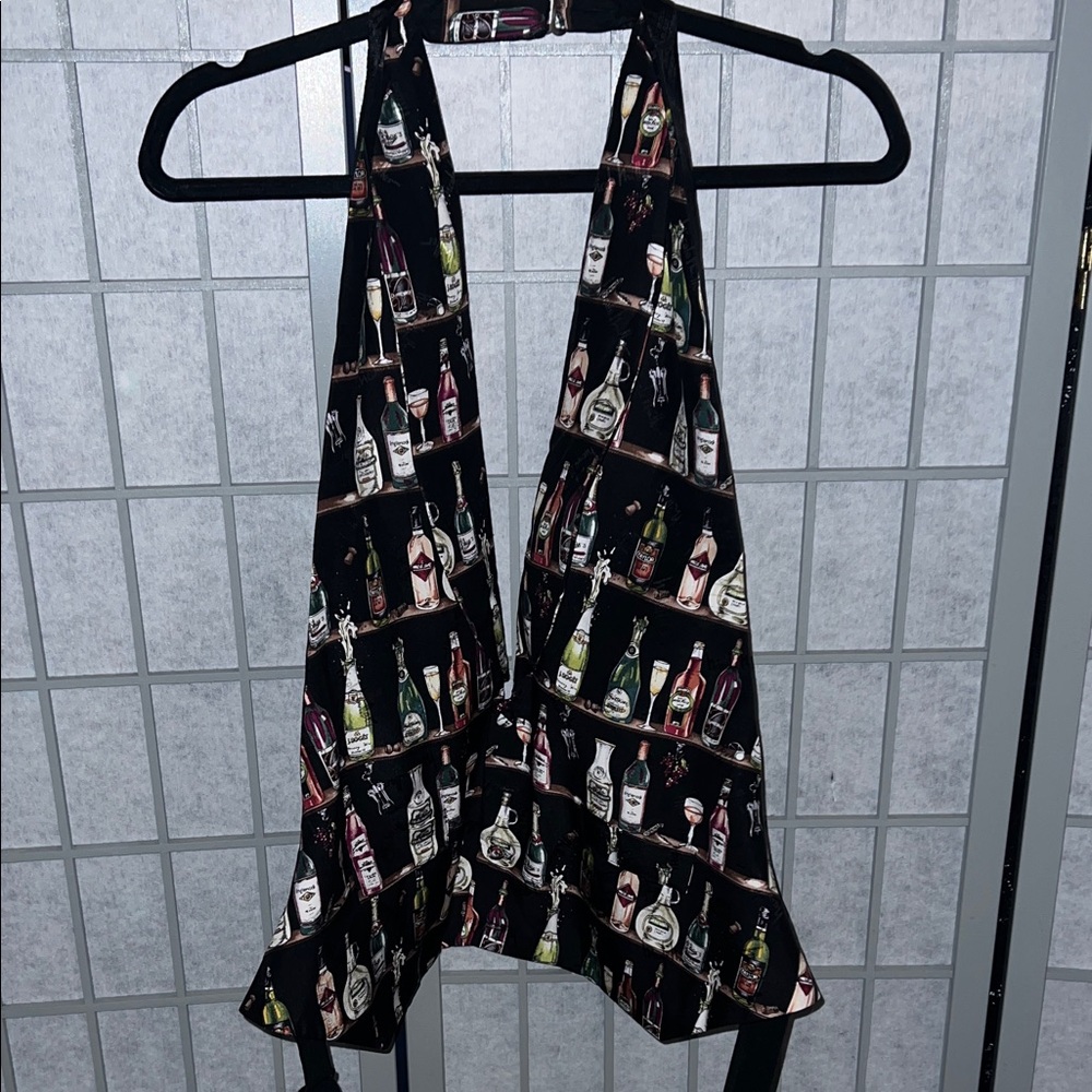 Stylish Black Halter Top  Dressy Menswear Style Vest Bottle Spirts Print GUC